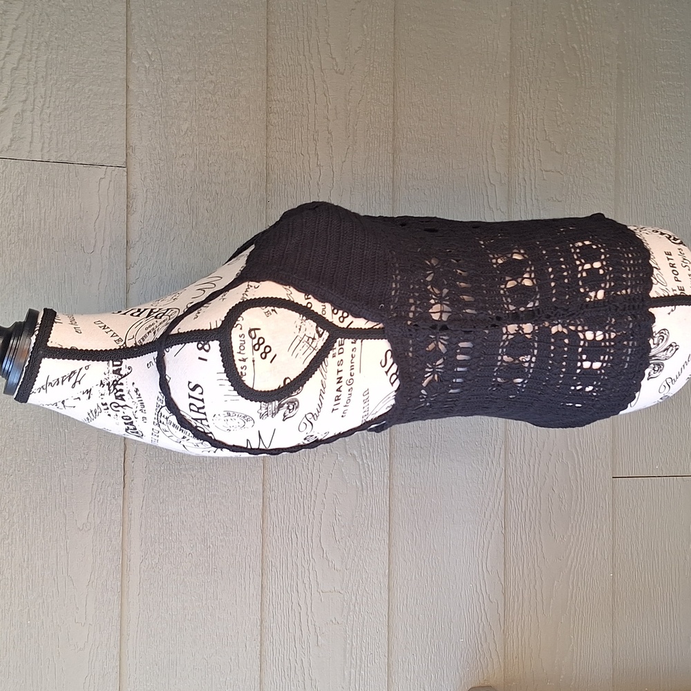 Vintage 90s Y2k Witchy Moda International Crochet Knit Tank Black Size M Hippie - Picture 4 of 9
